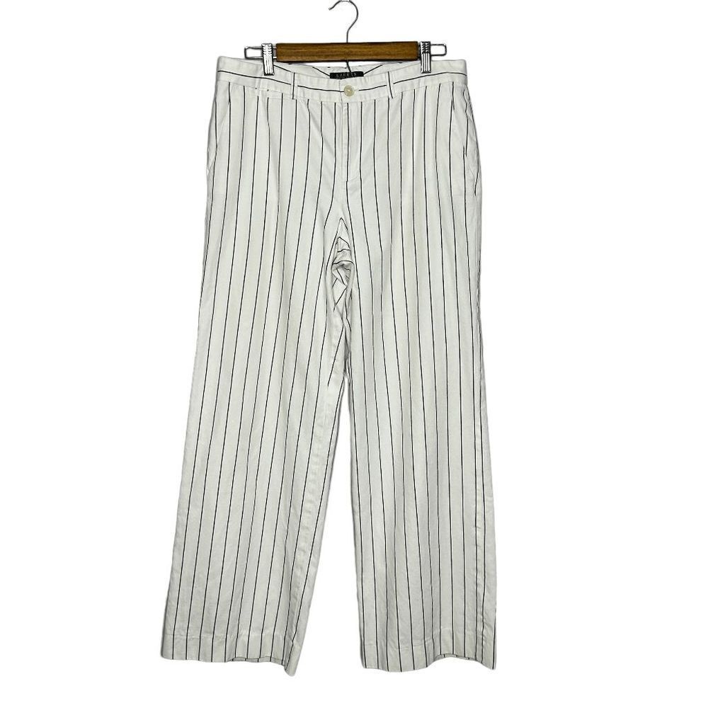 Lauren Ralph Lauren Andover White Striped wide straight leg Trousers Size 10
